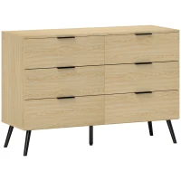 HOMCOM Cómoda com 6 Gavetas Cómoda para Dormitório Cómoda Moderna com Desenho Anti-Tombo  110x40x75 cm Carvalho(m-1)