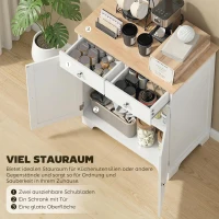 HOMCOM Sideboard, Tischplatte aus Kautschukholz, 2 Schubladen, versetzbarer Einlegeboden, weiß, 68 x 40,3 x 85cm(m-4)