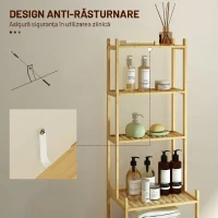 HOMCOM Raft Mobil pentru Baie cu 7 Polițe, Depozitare și Organizare, Dulap din Bambus, 44x33x180 cm, Culoare Lemn(m-5)