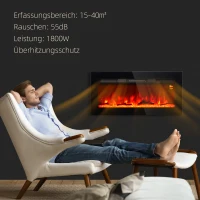 HOMCOM Elektrische haard met wandmontage en afstandsbediening, kunstmatige houtblokken en kristallen, 1800W vermogen, zwart(m-5)