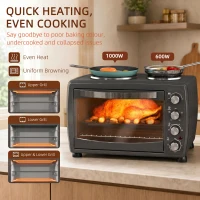 HOMCOM 36L Small Oven with 2 Hot Plates, Countertop Toaster Oven, Grill, Roast, Bake, Boil, with Timer, Adjustable Temperature, Electric Oven with Baking Tray, Grill Rack, Crumb Tray, 2600W, Black(m-7)