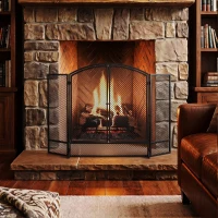 HOMCOM Pare-feu de Cheminée Pliable 3 Panneaux, 2 Portes, Style Moderne, Pare-Étincelles Cheminée en Métal, 122x10x75cm, Noir(m-9)