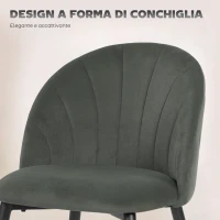 HOMCOM Set 2 Sedie da Pranzo Imbottite con Schienale a Conchiglia in Velluto, 52x55x79 cm, Grigio(m-4)