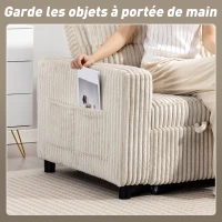HOMCOM Canapé convertible 2 places canapé-lit en velours côtelé 157x190cm dossier réglable poches latérales et 2 coussins crème(m-7)