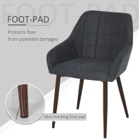 HOMCOM 2 Pieces Linen-Touch Fabric Dining Chair with Grid Pattern Cushion and Backrest, Mid Back Leisure Chair with Steel Leg, Sponge Padded Armchair for Dining Room(m-7)
