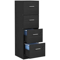 HOMCOM Caisson de bureau 4 tiroirs serrures barres réglables pour dossiers format A4 et lettre 40x42x130,8 cm Noir(m-7)