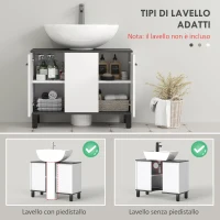 HOMCOM Mobile Sottolavabo Bagno con Armadietto 2 Ante e Ripiano Regolabile, 80x34x60 cm, Bianco Lucido(m-4)