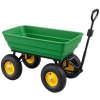 Outsunny Chariot de Jardin à Main Benne basculante 75° 125L Charge Max. 200 Kg 4 Roues pneumatiques Acier PP Jaune Vert(m-13)