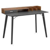 HOMCOM Small Computer Desk with Monitor Stand, Drawer and Storage Compartments, Home Office Desk for Small Spaces, Study Table, Black(m-1)