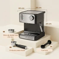 HOMCOM Cafetera Espresso 20 BAR con Boquilla de Vapor Depósito de 1,6 L Negro(m-3)