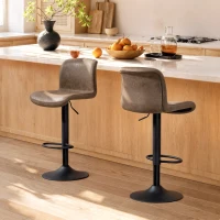 HOMCOM Bar Stools Set of 2, PU Leather Barstools with Backrest and Footrest for Kitchen, Counter, Breakfast Bar, Brown(m-10)