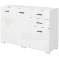 HOMCOM Sideboard, Modern Storage Cabinet with 2 Drawers, 3 Doors and Adjustable Shelves, Kitchen Cabinet for Living Room, Dining Room, High Gloss White(m-10)