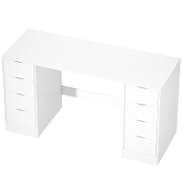 HOMCOM Bureau 140 cm avec 8 tiroirs, bureau moderne avec rangement, aspect bois blanc