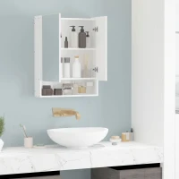 kleankin Bathroom Cabinet with Mirror, Wall Mounted Bathroom Mirror Cabinet with Adjustable Shelf, 2 Doors Storage Cupboard, White(m-10)