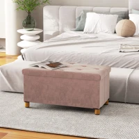 HOMCOM Banco de Armazenamento Dobrável Capacidade de 67 L  Estofado em Veludo Carga 120 kg 76x38x38 cm Rosa Claro(m-6)