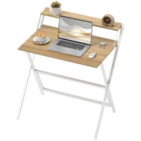 HOMCOM 81.5 cm Folding Computer Desk with Monitor Shelf - Natural Wood Finish(m-11)