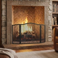 HOMCOM Pare Feu Cheminée Pliable 3 Panneaux, Pare-Étincelles Cheminée, Motif Floral, Métal, 107 x 60 cm, Noir(m-6)