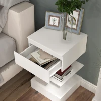 HOMCOM Comodino Moderno in Truciolato e MDF con un Cassetto e 2 Ripiani, 39x39x65 cm, Bianco(m-8)
