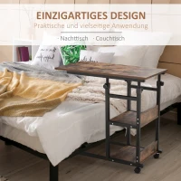 HOMCOM Bijzettafel op wielen, met 4 planken, in hoogte verstelbaar, salontafel, zwart(m-4)