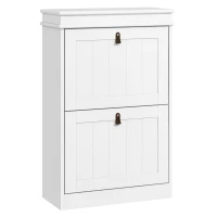 HOMCOM Móvel Sapateira Branco Sapateira Estreita com 2 Portas e Prateleira Ajustável para 10 Pares de Sapatos 54x24x82,5 cm Branco(m-1)