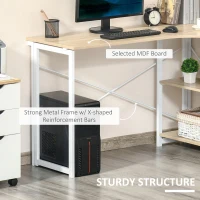 HOMCOM Folding Desk, L Shaped Desk, Corner Computer Desk with 2-Tier Storage Shelf for Home Office, Study Room, Workstation, Easy Assembly, 120 x 72.5 x 76.5cm, Oak Tone(m-7)