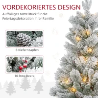 HOMCOM LED-Verlichte Kerstboom, Set van 2, 90 cm, Dennenappels, Rode Bessen, Brandveilig, Groen/Wit(m-5)