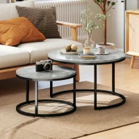 HOMCOM Set of Two Cement-Effect Stacking Tables - Grey(m-10)