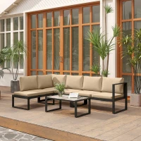 Outsunny 4-delige tuinmeubelset, sofaset met 2 tweezitsbanken, stoel zonder armleuningen en salontafel, voor balkon, khaki(m-10)