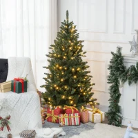 HOMCOM Árbol de Navidad Artificial 150 cm con 220 Luces LED 588 Ramas y Patas de Metal Árbol Navideño para Interior Verde(m-11)