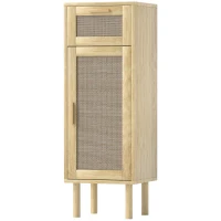 HOMCOM Meuble salle de bain rangement, meuble de rangement style bohème - tiroir et placard, étagères réglables, porte à rotin(m-12)