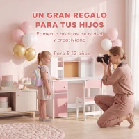 AIYAPLAY Escritorio Infantil con Silla Soporte Ajustable para Tablet Portalápices Tablero de Corcho Estantes Armarios Rosa(m-9)