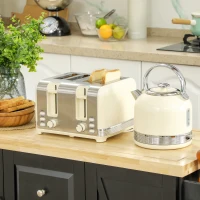 HOMCOM Ensemble bouilloire grille-pain, bouilloire en acier inoxydable 1,7 L et 2200 W et grille-pain à 4 tranches, crème(m-2)