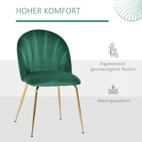 HOMCOM set van 2 keukenstoelen eetkamerstoelen met rugleuning polyester stof metalen poten groen + goud 52 x 52 x 81 cm(m-6)