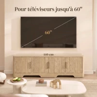 HOMCOM Meuble TV 140 cm, Meuble Télé pour Téléviseur jusqu'à 60 Pouces, 4 Portes Cannelées et Étagères Réglables, Chêne(m-5)