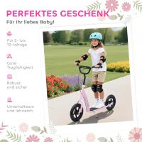 HOMCOM Step, Scooter voor Kinderen, met Handrem, Standaard, 12 Inch Wielen, vanaf 5 Jaar, Staal, Roze 120 x 52 x 88 cm(m-7)