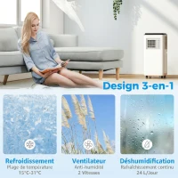 HOMCOM Climatiseur mobile 9000BTU 2,6kW 5 en 1 refroidissement, déshumidificateur, ventilateur, auto, mode nuit, 2 vitesses(m-5)