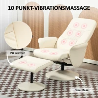 HOMCOM Massagestoel met voetenbank, ergonomische stoel met 10 vibratiepunten, kunstleer, 76 x 81 x 105 cm, Crèmeweiß(m-4)