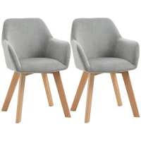 HOMCOM Set 2 Sedie per Sala da Pranzo Imbottite in Velluto con Braccioli e Gambe in Legno, Grigio(m-1)