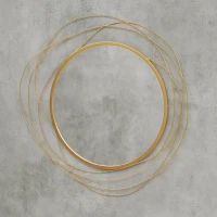 HOMCOM Espelho Decorativo de Parede Adorno de Parede Metálico Ø65 cm com Ganchos para Sala de Estar Quarto Corredor Dourado(m-9)