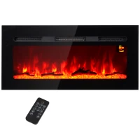 HOMCOM Elektrische haard met wandmontage en afstandsbediening, kunstmatige houtblokken en kristallen, 1800W vermogen, zwart(m-10)
