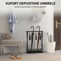 Suport de Umbrele HOMCOM cu Tavă pentru Apa, 21 de Orificii și 24 de Cârlige pentru Umbrelă, din Oțel, 50x24x68 cm, Negru(m-4)