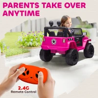 HOMCOM Kids Electric Ride On Car 12V Off Road Toy with Parental Remote Control 2 Motors Horn Lights Suspension Wheels for 3-6 Years Old Pink(m-5)