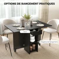 HOMCOM Table à Manger Pliante, Table de Cuisine Extensible pour 2 à 4 Personnes, 2 Abattants, 120 x 72 x 75 cm, Noir(m-4)