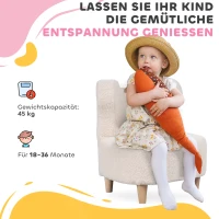 AIYAPLAY Kinderfauteuil, pluche fauteuil met berenoren, fleece-bekleding, schuim, Beige(m-6)