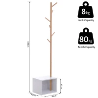 HOMCOM 180 cm Hallway Coat Rack Storage Bench Tree Hat Hanger Entryway Stand Garment Organiser Bedroom Living Room(m-3)