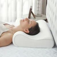 HOMCOM Almofada de Espuma Viscoelástica com Desenho Ergonómico Dupla Altura Capa Removível e Lavável 68,58x35,56x8,9/10,8 cm Creme(m-10)