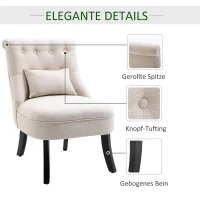HOMCOM Zachte Gestoffeerde Fauteuil met Rugkussen, voor Lezen en Ontspannen, Stofbekleding in Linnenlook, 52,5 x 69 x 77 cm, Crème Wit(m-5)