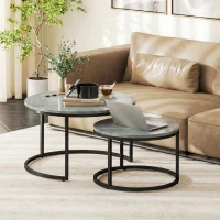 HOMCOM Set of Two Cement-Effect Stacking Tables - Grey(m-2)