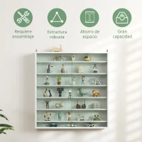 HOMCOM Vitrina de Pared de Madera con Estantes Ajustables y 2 Puertas Correderas de Cristal 80x9,5x83 cm Blanco(m-6)