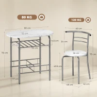HOMCOM Three-Piece Compact Dining Set - White Marble Effect(m-3)